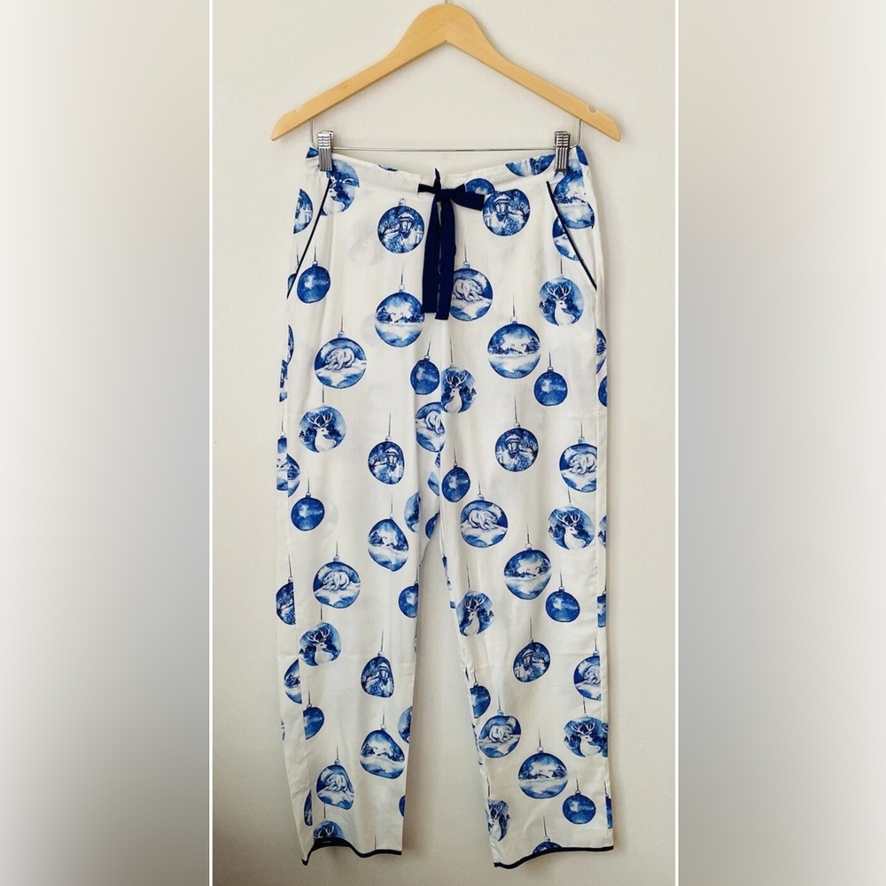 Cyberjammies Womens Pajama Pants Size 10 (UK 12) White Blue Drawstring Waist NWT